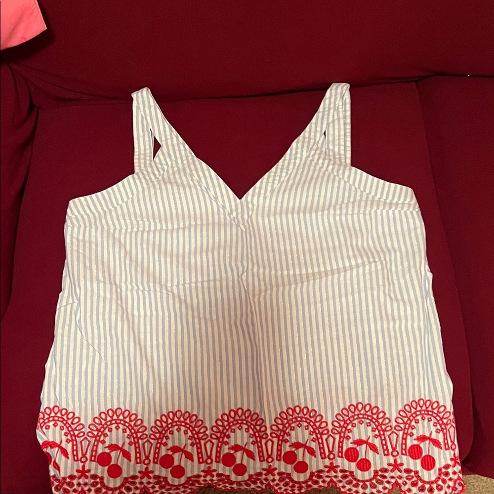crown & ivy Blue, Red and white Embroidered top.